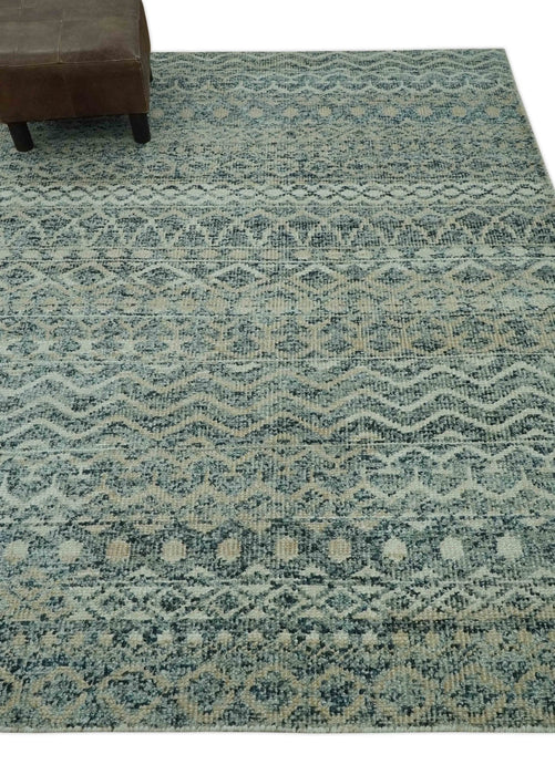 Charcoal, Gray and Beige 5x7 Hand Knotted Southwestern Tribal Trellis wool Rug