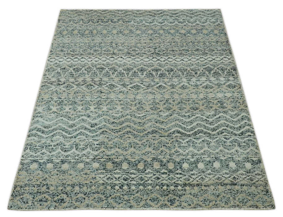 Charcoal, Gray and Beige 5x7 Hand Knotted Southwestern Tribal Trellis wool Rug