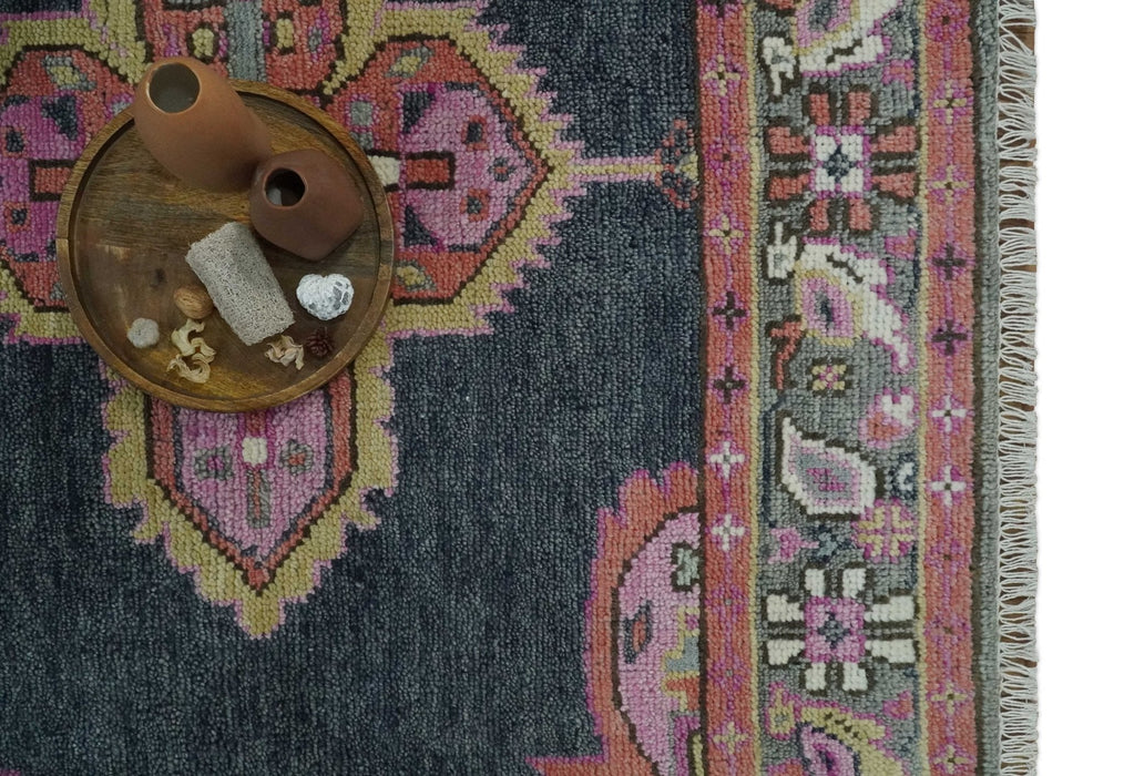 Charcoal, Gray and Pink Traditional Hand Knotted 5x8 and 6x9 Wool Area Rug