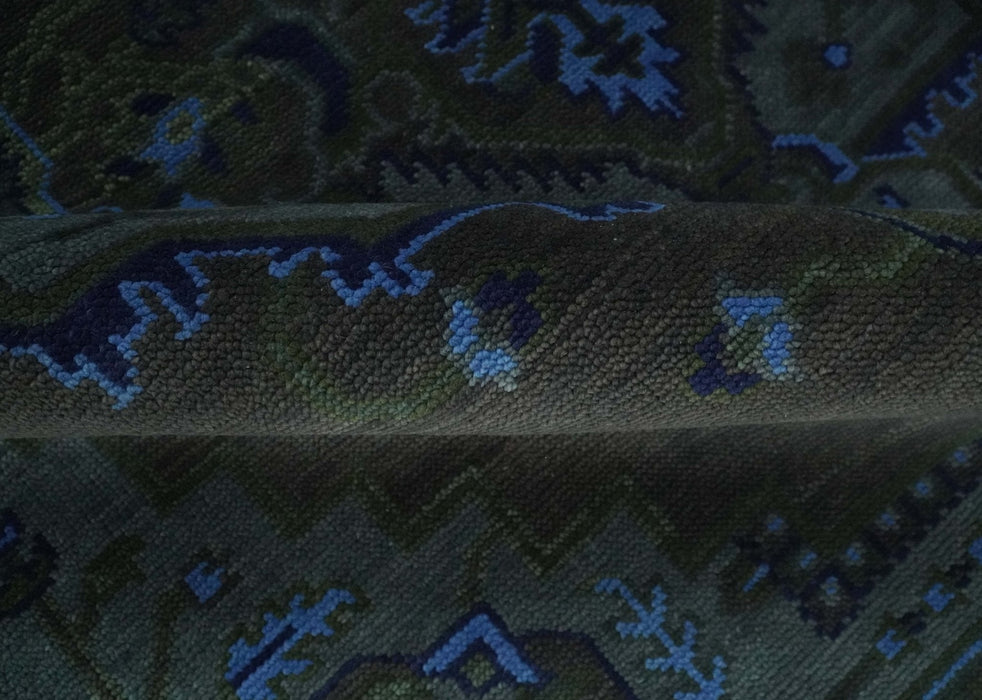 Charcoal, Gray, Green and Blue Neon look Traditional Heriz Medallion Multi Size wool Area Rug