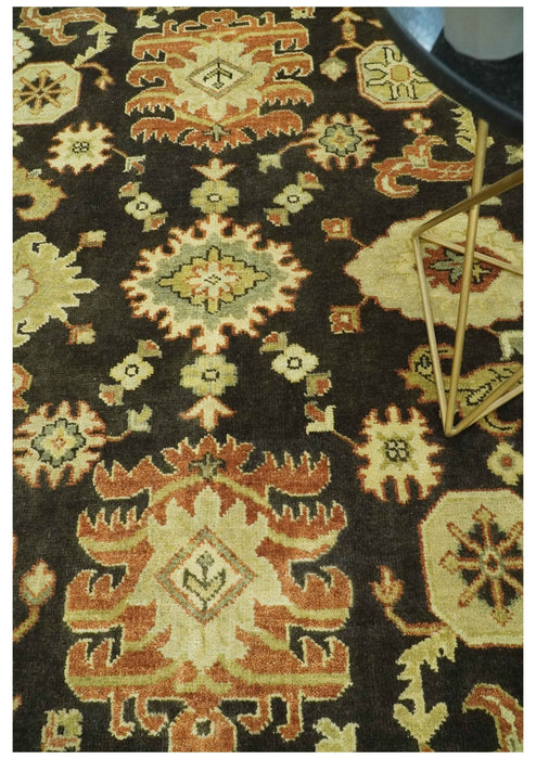 Charcoal, Olive and Rust Hand Knotted 8x10 Traditional Style Oushak Wool Area Rug
