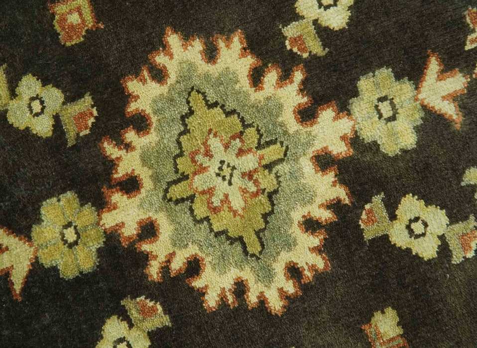Charcoal, Olive and Rust Hand Knotted 8x10 Traditional Style Oushak Wool Area Rug