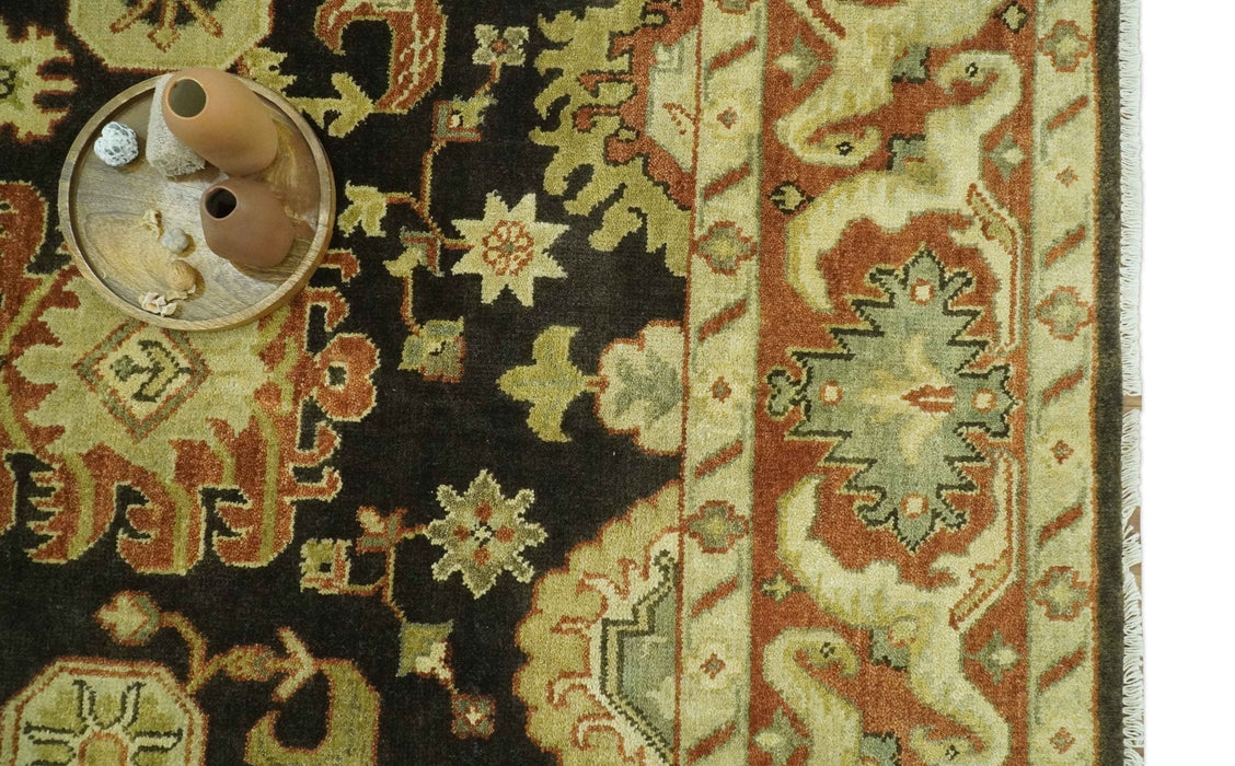 Charcoal, Olive and Rust Hand Knotted 8x10 Traditional Style Oushak Wool Area Rug