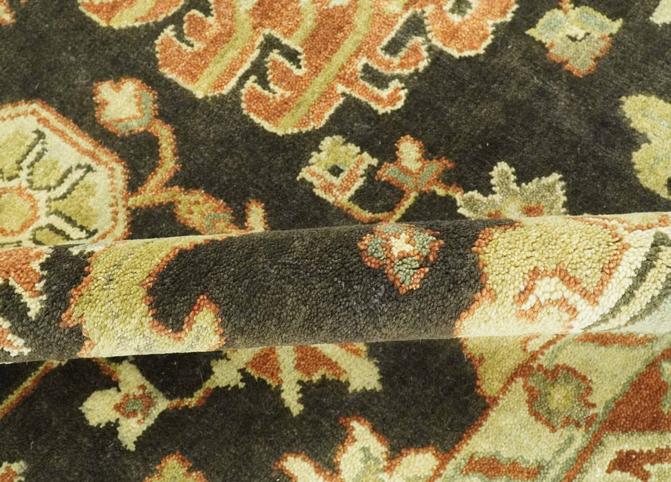 Charcoal, Olive and Rust Hand Knotted 8x10 Traditional Style Oushak Wool Area Rug