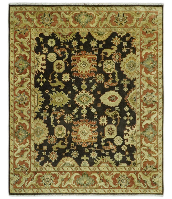 Charcoal, Olive and Rust Hand Knotted 8x10 Traditional Style Oushak Wool Area Rug