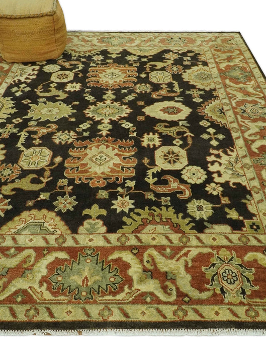 Charcoal, Olive and Rust Hand Knotted 8x10 Traditional Style Oushak Wool Area Rug