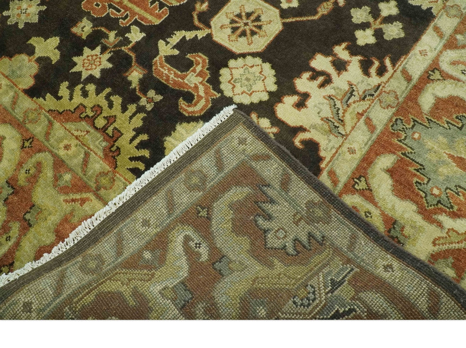 Charcoal, Olive and Rust Hand Knotted 8x10 Traditional Style Oushak Wool Area Rug