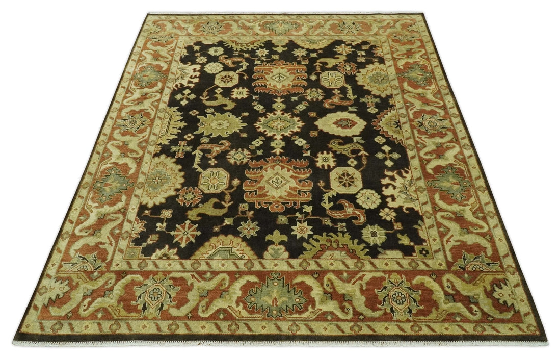 Charcoal, Olive and Rust Hand Knotted 8x10 Traditional Style Oushak Wool Area Rug