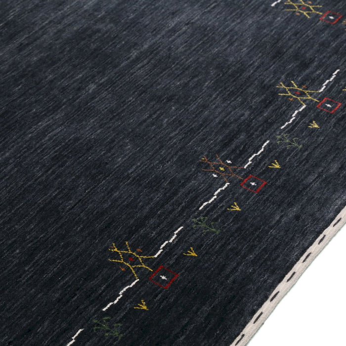 Charcoal Tribal Design Border Hand Loomed Wool Area Rug