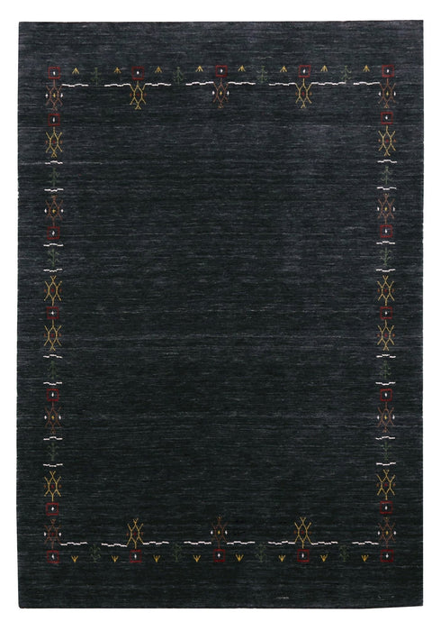 Charcoal Tribal Design Border Hand Loomed Wool Area Rug
