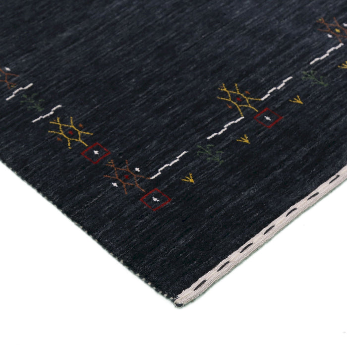 Charcoal Tribal Design Border Hand Loomed Wool Area Rug