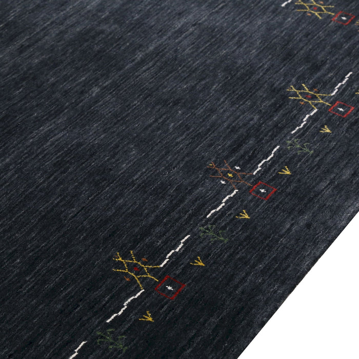 Charcoal Tribal Design Border Hand Loomed Wool Area Rug