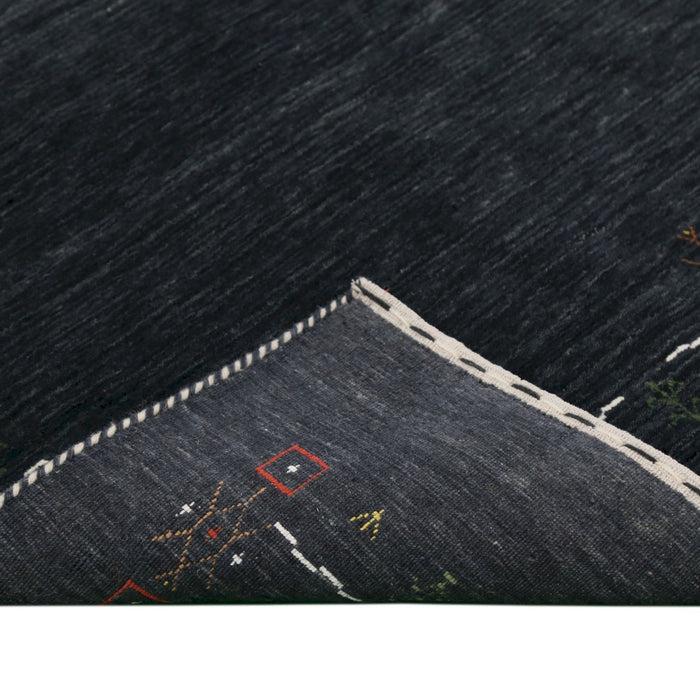 Charcoal Tribal Design Border Hand Loomed Wool Area Rug