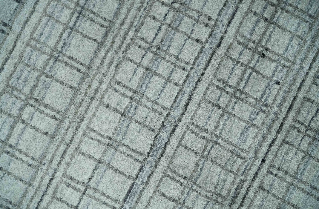 Checkered Silver, Brown and Gray Scandinavian 8x10 Hand Made Blended Wool Flatwoven Area Rug | KE31