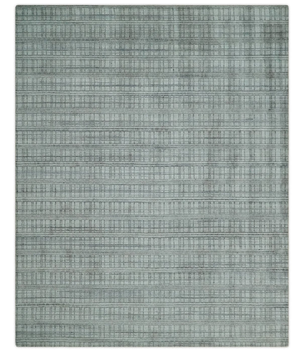 Checkered Silver, Brown and Gray Scandinavian 8x10 Hand Made Blended Wool Flatwoven Area Rug | KE31