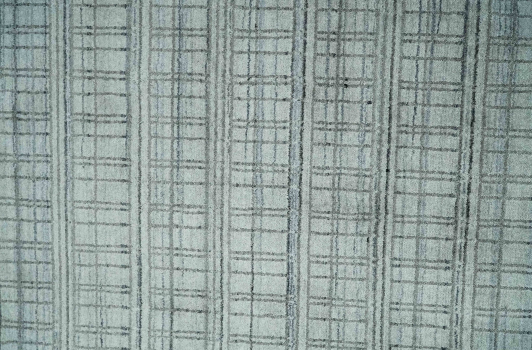 Checkered Silver, Brown and Gray Scandinavian 8x10 Hand Made Blended Wool Flatwoven Area Rug | KE31