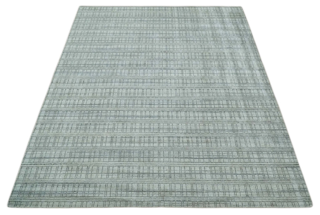 Checkered Silver, Brown and Gray Scandinavian 8x10 Hand Made Blended Wool Flatwoven Area Rug | KE31