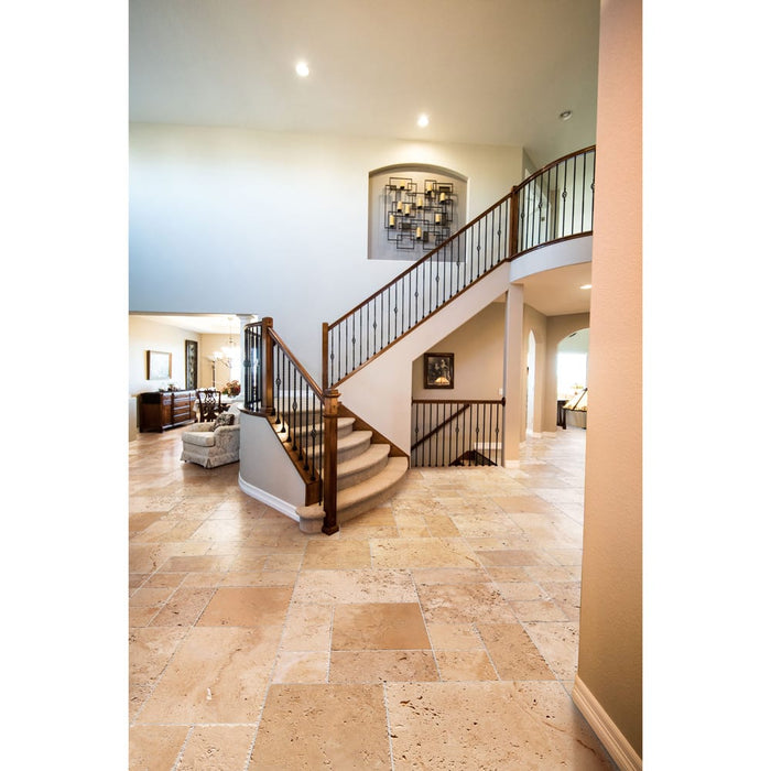 Classic Beige Travertine Tiles Antique Pattern Brushed and Chiseled - Livfloors Collection