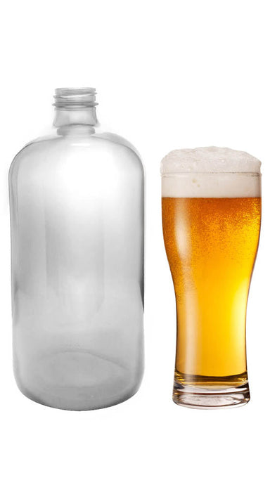 32 oz Clear Glass Boston Round Growler