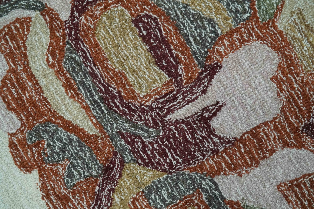 Colorful Ivory, Olive and Brown Floral Design Hand Tufted Custom Made wool Rug