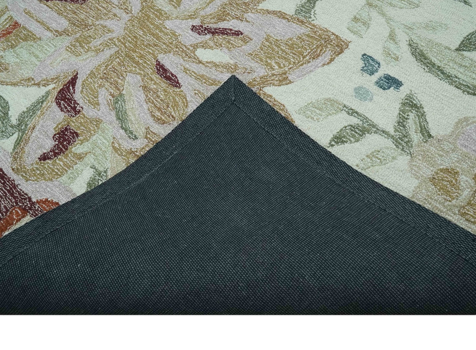 Colorful Ivory, Olive and Brown Floral Design Hand Tufted Custom Made wool Rug