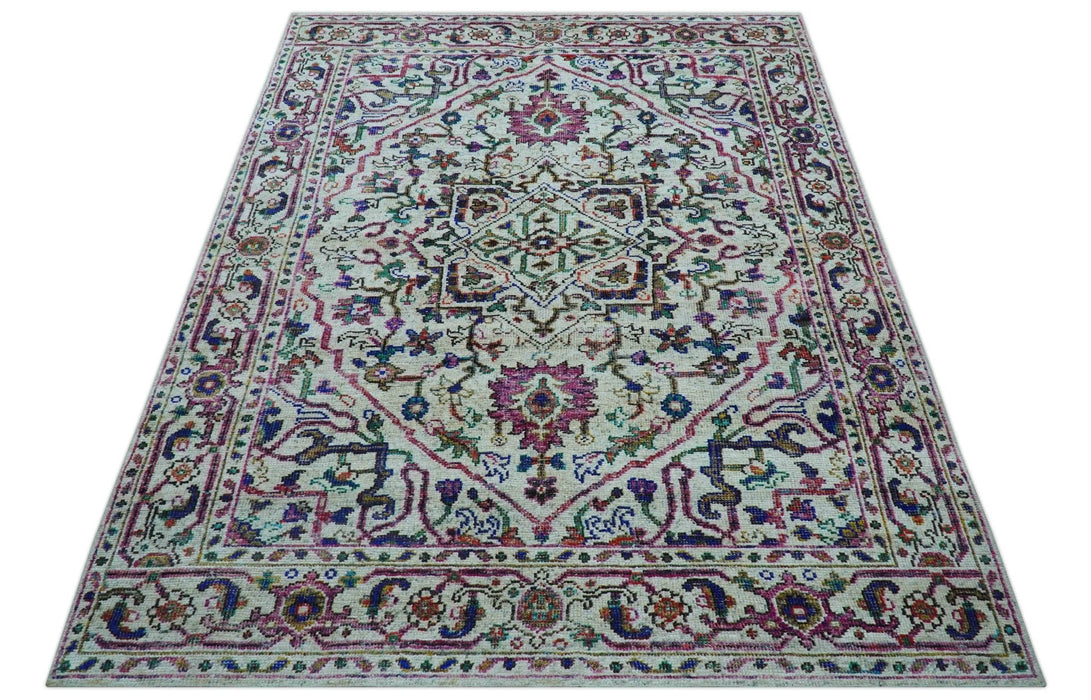 Colorful Traditional Serapi Design Ivory And Beige Hand Knotted 8x10 Wool Area Rug