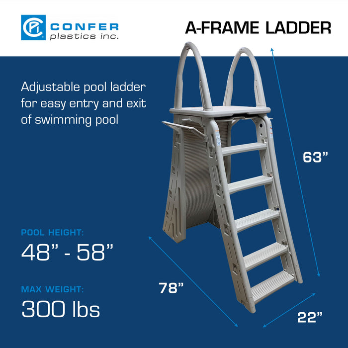 Confer Plastics Roll-Guard Adjustable A-Frame Pool Safety Ladder, Warm Gray