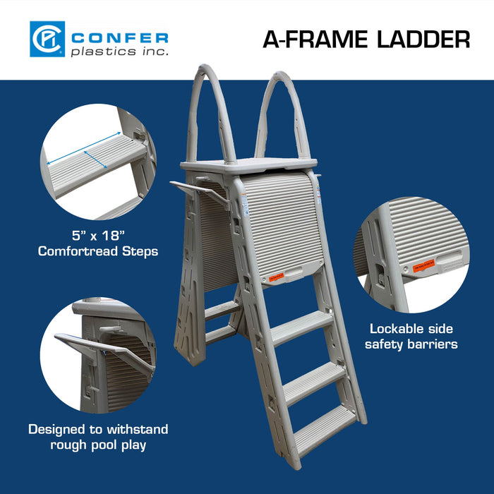 Confer Plastics Roll-Guard Adjustable A-Frame Pool Safety Ladder, Warm Gray