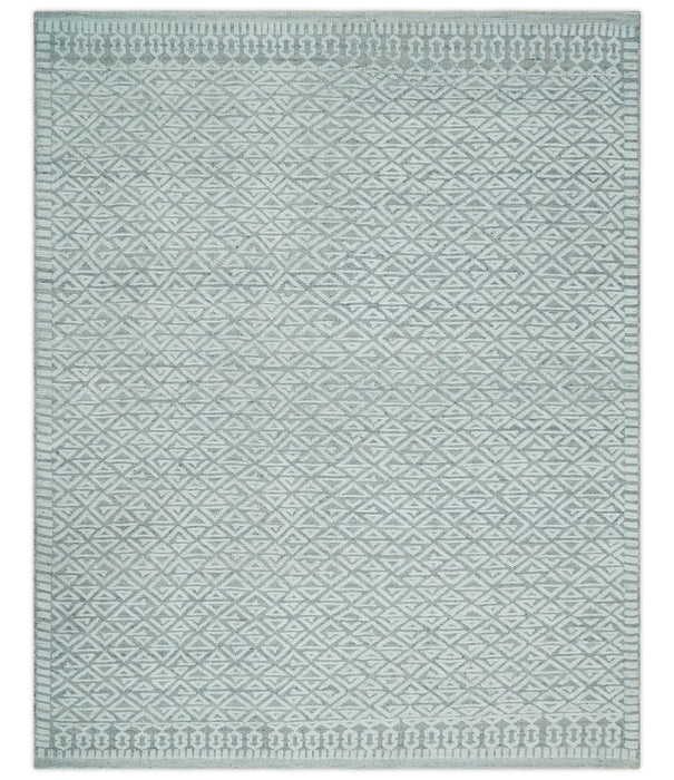Contemporary 8x10 carved pattern Ivory and Gray hand knotted wool rug