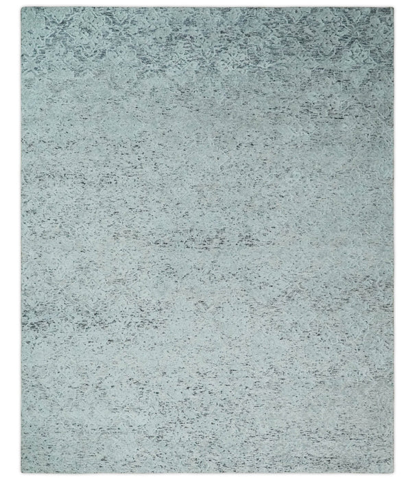 Contemporary 8x10 Silver and Charcoal Modern Abstract Handmade Wool Area Rug