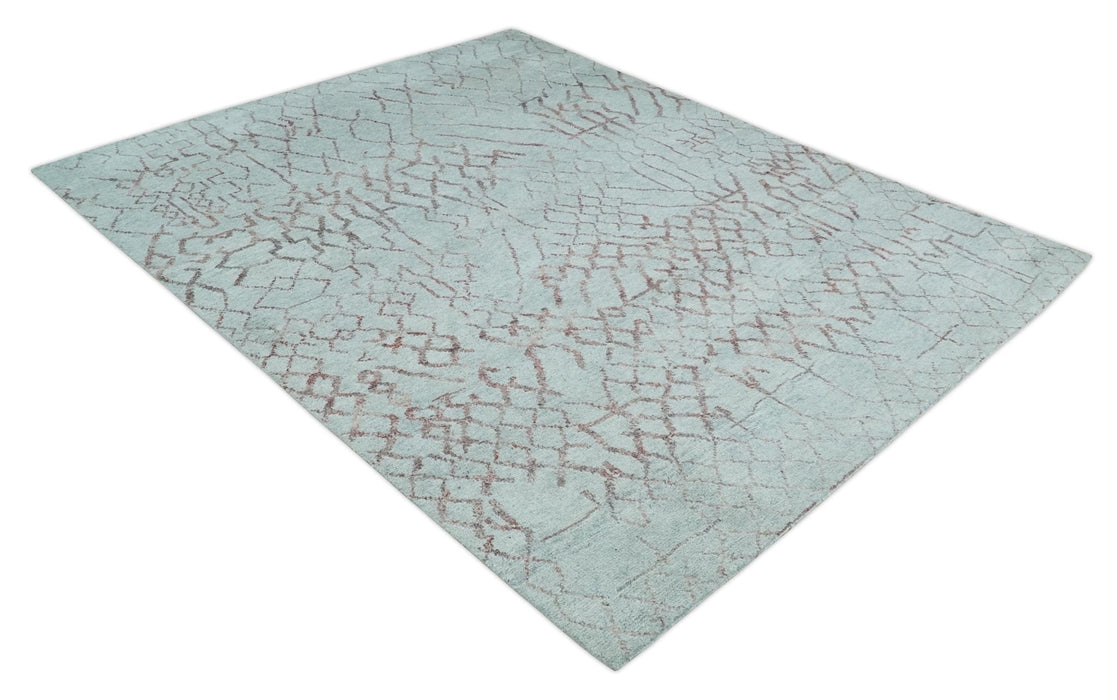 Contemporary 8x10 Silver and Pink Modern Abstract Handmade Wool Area Rug