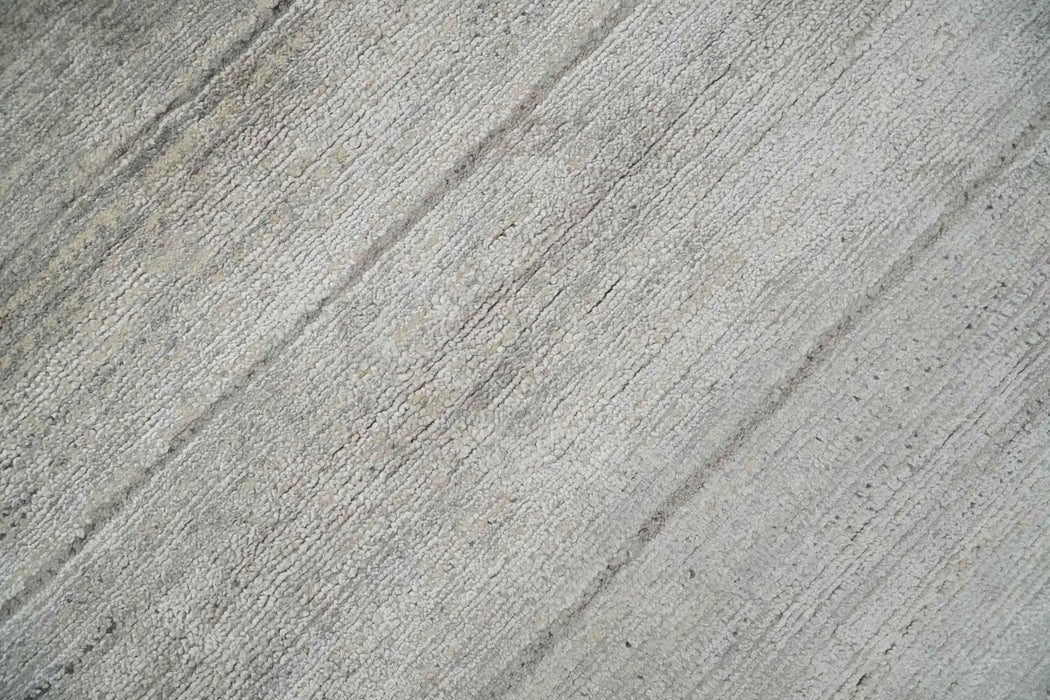 Contemporary Abstract 9x12 Hand Knotted Silver and Charcoal Wool and Bamboo Silk Area Rug