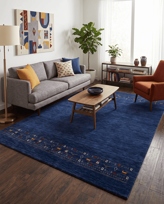 Contemporary Blue Design Hand Loomed Wool Area Rug