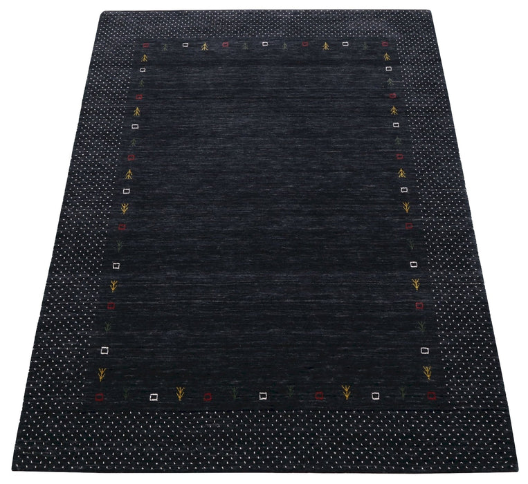 Contemporary Charcoal Gabbeh Border Hand Loomed Wool Area Rug