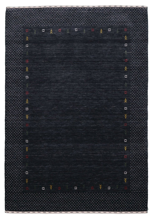 Contemporary Charcoal Gabbeh Border Hand Loomed Wool Area Rug