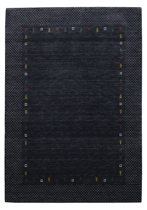 Contemporary Charcoal Gabbeh Border Hand Loomed Wool Area Rug