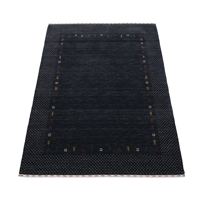 Contemporary Charcoal Gabbeh Border Hand Loomed Wool Area Rug