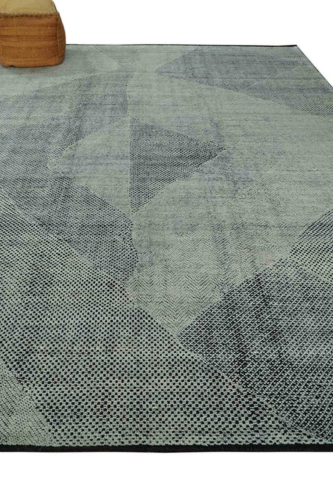 Contemporary Charcoal, Silver and Beige Design 9x12 Hand knotted wool Area Rug