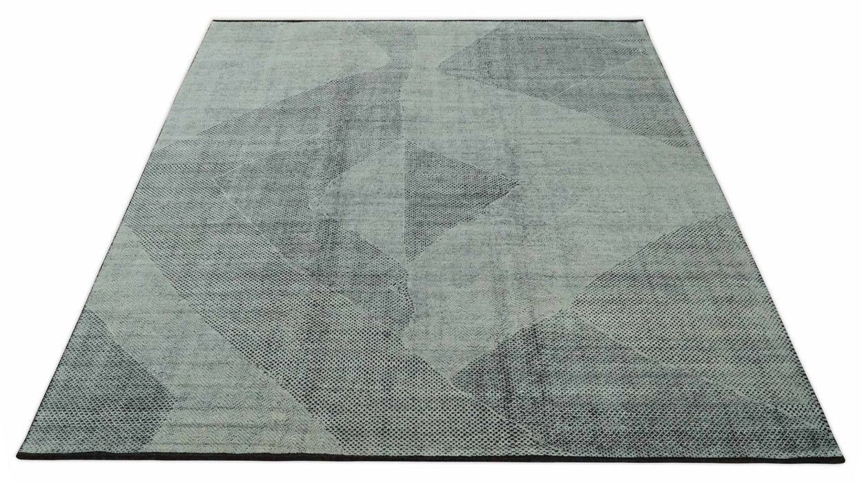 Contemporary Charcoal, Silver and Beige Design 9x12 Hand knotted wool Area Rug
