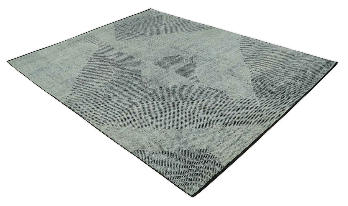 Contemporary Charcoal, Silver and Beige Design 9x12 Hand knotted wool Area Rug