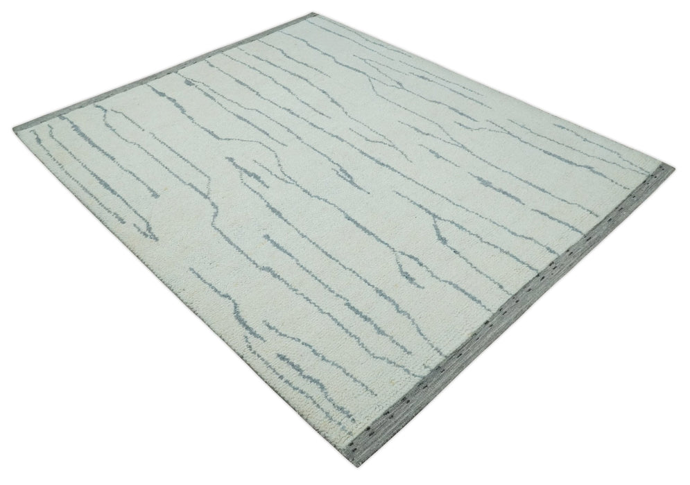 Contemporary Ivory and Gray 8.5x10.2 Stripes Pattern Hand knotted wool area rug