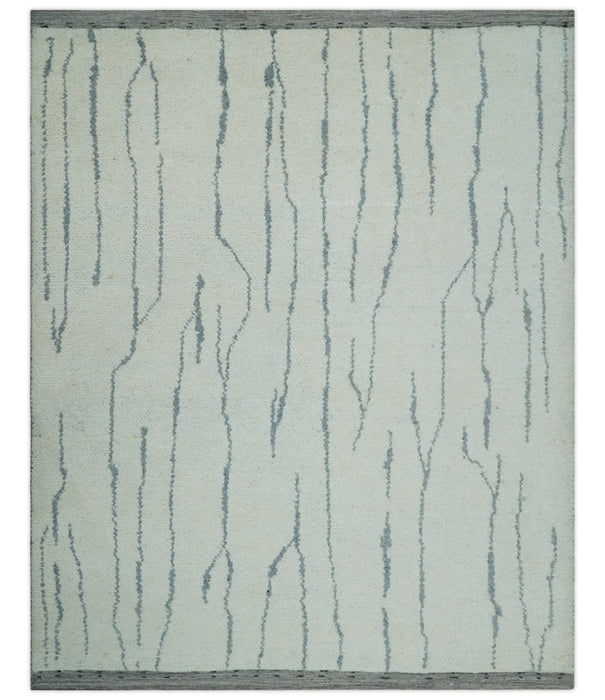 Contemporary Ivory and Gray 8.5x10.2 Stripes Pattern Hand knotted wool area rug