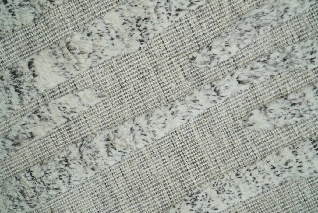 Contemporary Pattern Hand knotted High Low Ivory and Charcoal 8x10 wool Area Rug