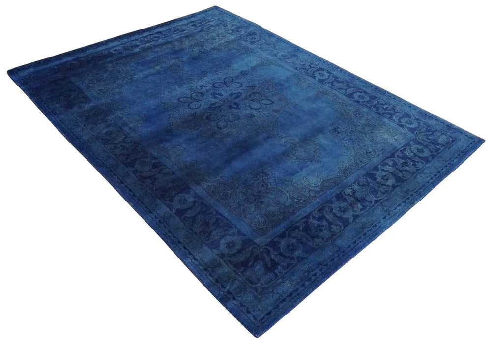 Contemporary Traditional Design Overdyed Wool 8x11 Blue Hand Tufted Wool Area Rug