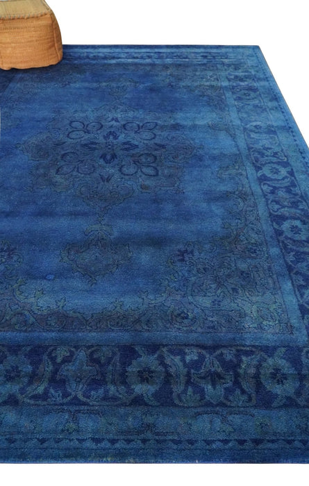 Contemporary Traditional Design Overdyed Wool 8x11 Blue Hand Tufted Wool Area Rug