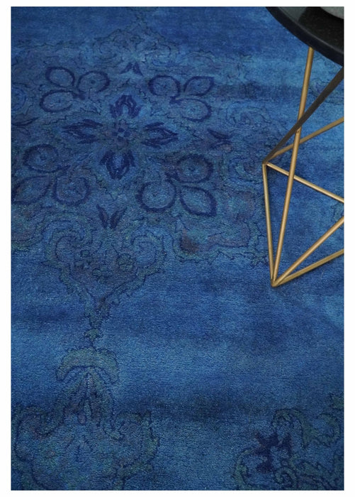 Contemporary Traditional Design Overdyed Wool 8x11 Blue Hand Tufted Wool Area Rug