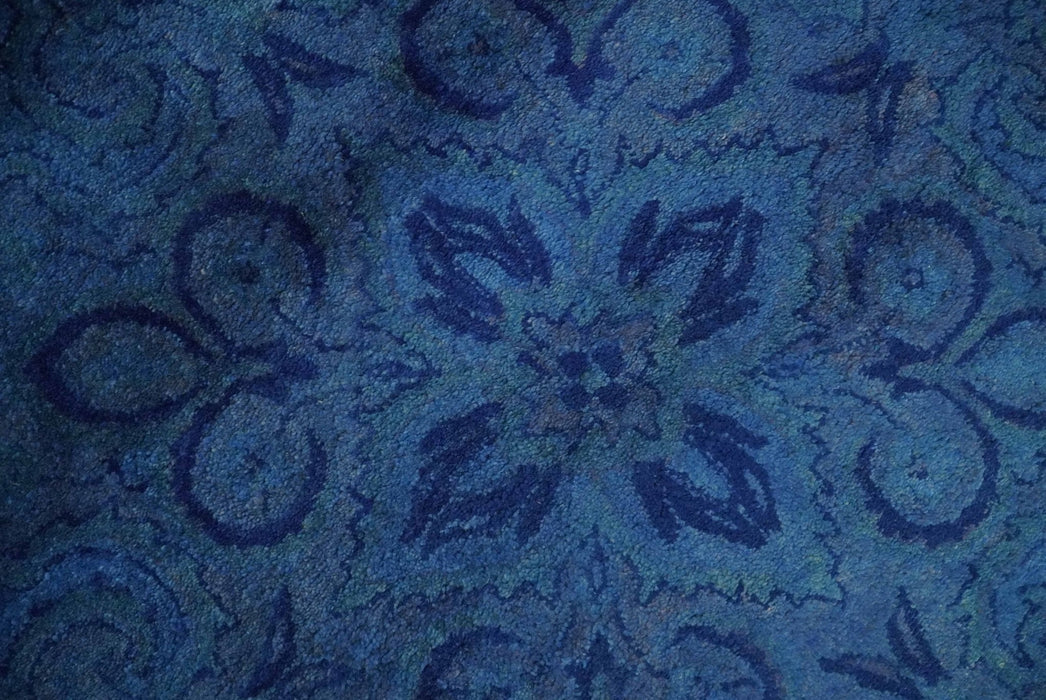 Contemporary Traditional Design Overdyed Wool 8x11 Blue Hand Tufted Wool Area Rug