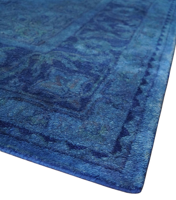Contemporary Traditional Design Overdyed Wool 8x11 Blue Hand Tufted Wool Area Rug
