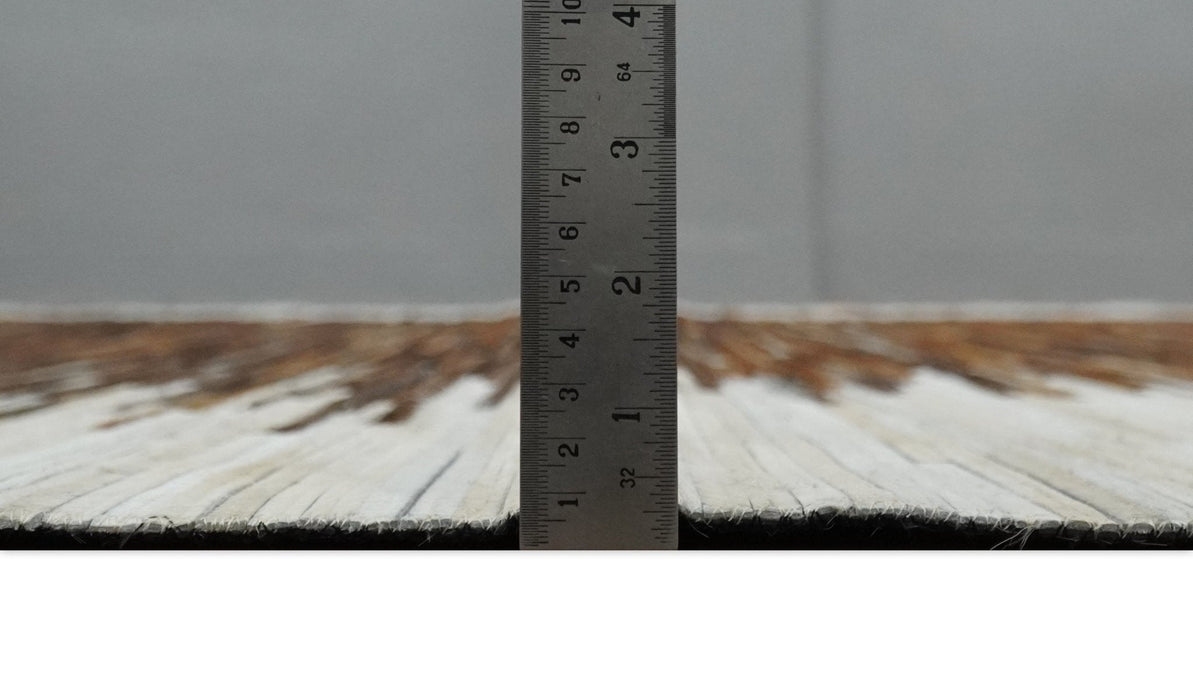 Modern Stripes Cowhide Leather Striped Tan Brown and Ivory Leather Multi Size Area Rug