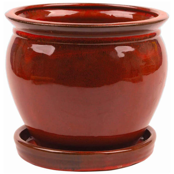 Southern Patio Wisteria 12 Inch Diameter Ceramic Planter Pot with Saucer, Red